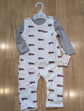Baby Romper with Gray Long-Sleeve Tee - Red Truck Print